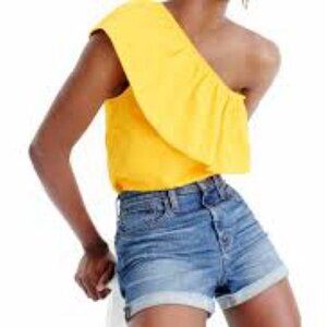 J. Crew Yellow Ruffled One Shoulder Cotton Blouse Top Sz XXS